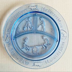 Tiara Nursery Rhyme Divided Plate Ice Blue VTG